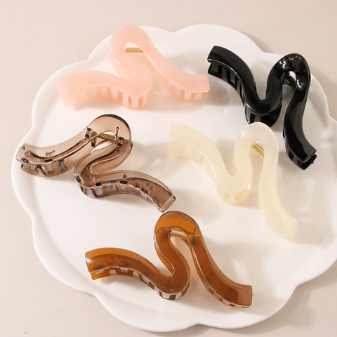 Grande Fermaglio a Pinza Geometrico a Onda Per Donna Elegante Forma a S Plastica Resina Shark Clip Accessorio Capelli Laccato