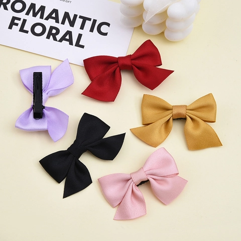 Sweet Grosgrain Ribbon Bowknot Hair Clips For Girls Women Solid Color Alligator Hairpins Daily Decorative Hair Accessories