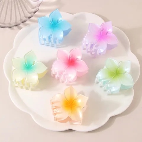 Elegante Molla per Capelli a Forma di Fiore di Plumeria per Donna Mare Estate Sfumata in Resina Accessorio per Capelli Floreale