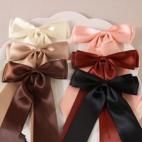 Elegant Large Satin Bow Hair Clip For Women Double Layer Long Ribbon Duckbill Clip Sweet Korean Style Hairpin Hair Accessories