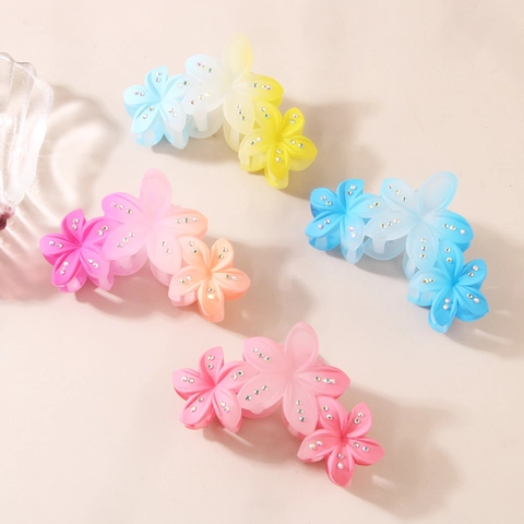 Gradient Rhinestone Flower Hair Claw Clip For Women PS Matte Flower Hair Clamp Elegant Shark Clip Hair Accessories For Party