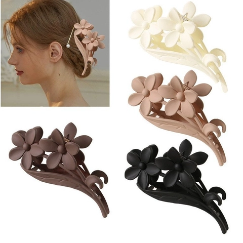 Vintage Blume Haarklammer Für Damen Elegant Matt Floral Groß Hai Clip Rutschfeste Haarspange Haarschmuck