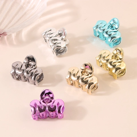 Kleine Kunststoff Wellenförmige Metallische Textur Mini Haarklammern Elegante Geometrische Schleife Kleine Krabben Clips Für Damen Alltag Kopfschmuck