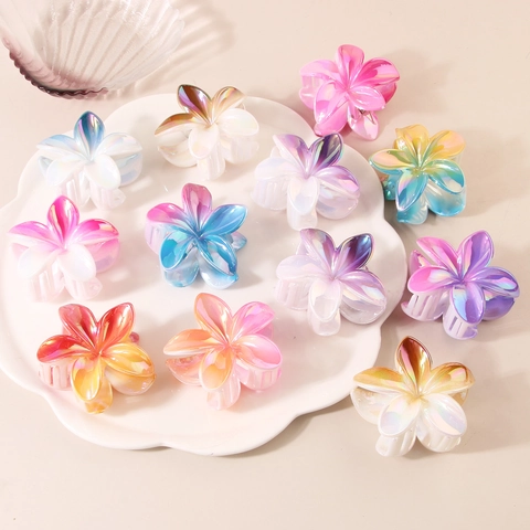 Irisierende Farbverlauf Plumeria Haarklammer Für Damen Sommer Strand Blume Haarklemme Shark Clip Elegante Haar-Accessoires