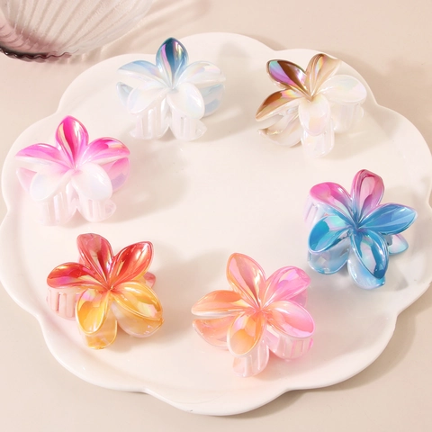 Irisierende Farbverlauf Plumeria Haarklammer Für Damen Sommer Strand Blume Haarklemme Shark Clip Elegante Haar-Accessoires