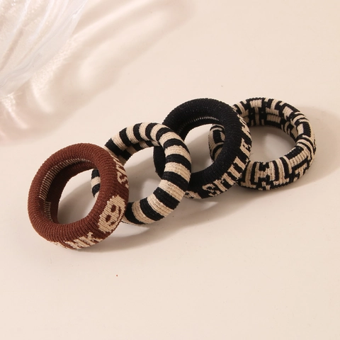 Retro Hoch Elastische Stoff Haargummis Set Für Damen Einfaches Lächeln Gesicht Streifen Hahnentritt Muster Pferdeschwanz Halter Haarschmuck