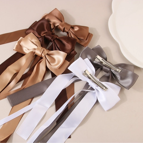 Eleganter Handgefertigter Satin Schleife Haarspange Für Damen Langes Band Entenschnabel Haarnadel Koreanischer Stil Kopfschmuck