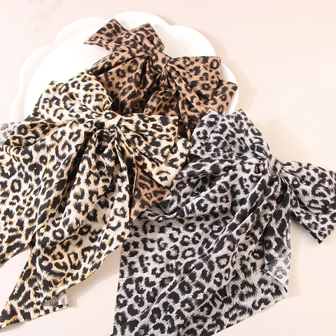 Vintage Leopardenmuster Große Schleife Haarklammer Für Damen Satinband Streamer Federklammer Elegantes Haar-Accessoire Styling-Tools