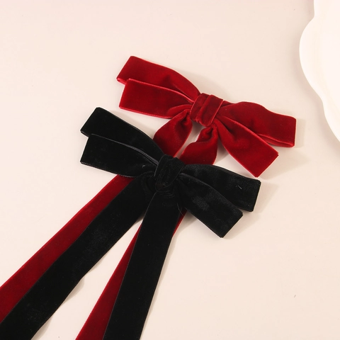 Pinza para el Cabello con Lazo de Terciopelo Vintage con Cintas Largas para Mujer Balletcore Rojo Vino Negro Lazo de Tela Pinza de Pico de Pato Accesorios para el Cabello