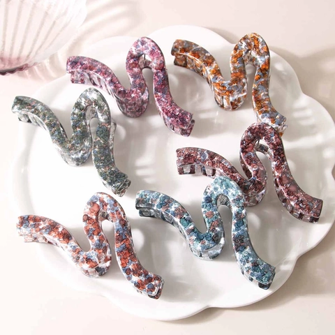 Large PC Hair Claw Clips S-Shaped Wave Shark Clips With Marble Pattern Nonslip Hair Accessories For Women Thick Hair