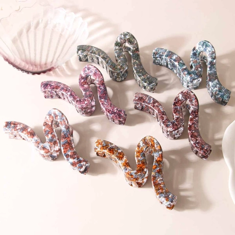 Large PC Hair Claw Clips S-Shaped Wave Shark Clips With Marble Pattern Nonslip Hair Accessories For Women Thick Hair