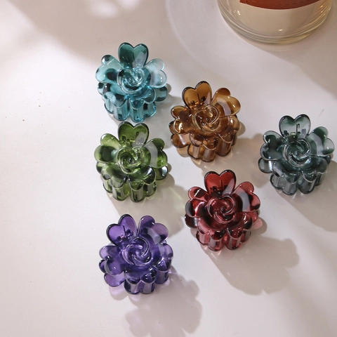 Pinza para el Cabello de Flor Mini Estilo OL de Moda Diseño de Pétalo PS Lacado Clip de Pelo Color Gelatina para Mujer