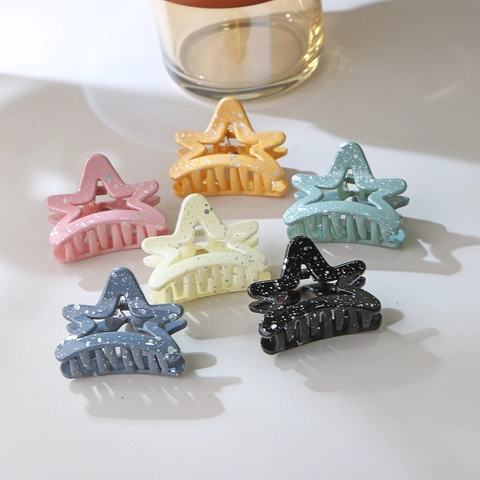 Cute Star Shaped Small Hair Claw Clip Elegant Starry Sky Inkjet Pattern Shark Clip Sweet Girls Daily Hair Accessories Jewelry