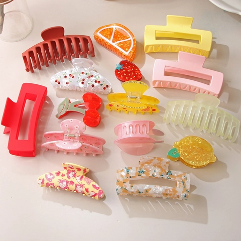 Elegant Acetate Fruit Shape Hair Claw Large Shark Clip For Women Strawberry Lemon Cherry Pattern Hair Accessories Bundle