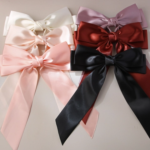 Eleganter Satin Schleife Haarklammer Mit Langen Bändern Handgefertigt Polyester Federclip Süß Haarschmuck Für Damen Alltag