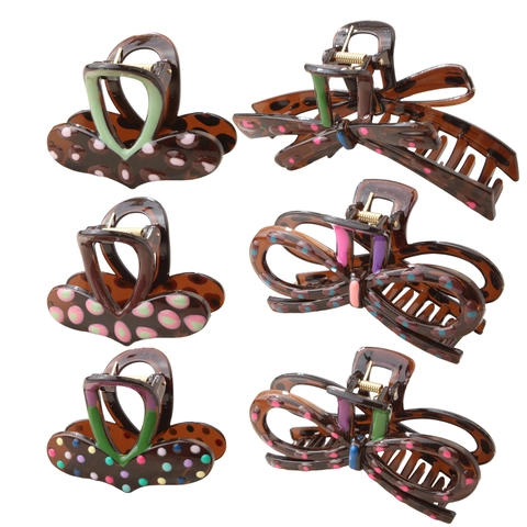 Korean Style Polka Dot Bowknot Hair Claw Clip Tortoiseshell Pattern Fashion Plastic Shark Clip Hair Accessories For Women