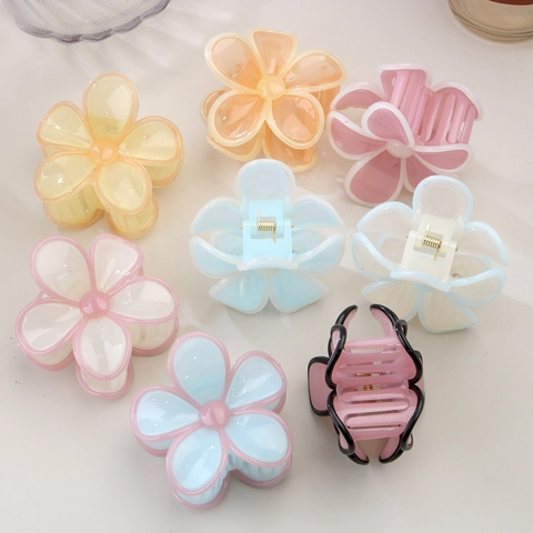 Κορεάτικο Στυλ Jelly Color Flower Hair Claw Clip για Γυναίκες Ακρυλικό Sweet Floral Hairpin Αντιολισθητικό Μεγάλο