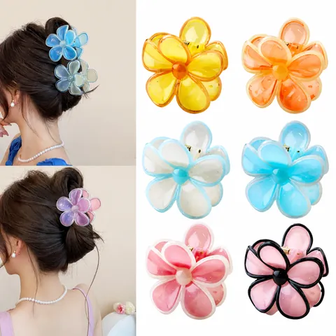 Κορεάτικο Στυλ Jelly Color Flower Hair Claw Clip για Γυναίκες Ακρυλικό Sweet Floral Hairpin Αντιολισθητικό Μεγάλο