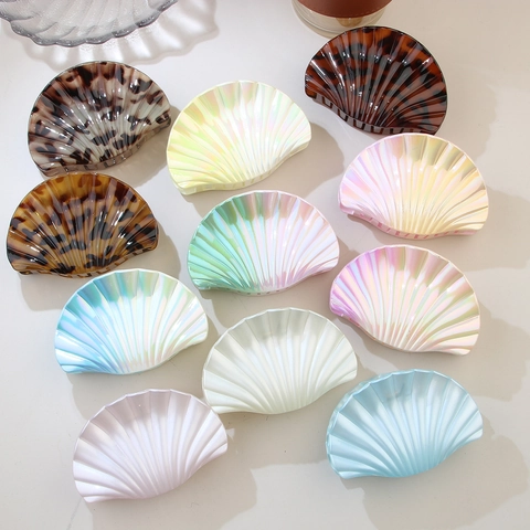 Pinzas de Garra para el Cabello de Concha de Vieira Grandes Para Mujer Pinzas para el Cabello de Plástico Perlado Iridiscente