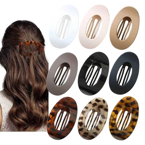 Large Flat Oval Hair Claw Clip For Women Minimalist Lacquered Geometric Hair Catch Clip Matte Glossy Tortoiseshell Pattern Hair Accessories Strong Grip Shark Clip