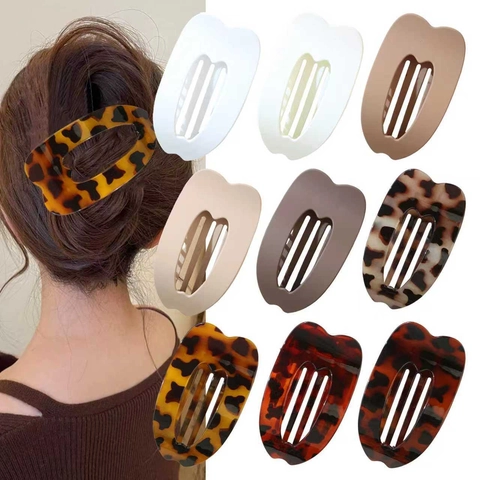 Grande Molletta per Capelli a Forma di Cuore Traforata da Donna Finitura Opaca Antiscivolo Piatta Stampa Leopardata Accessori Capelli
