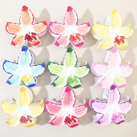 Lily Flower Hair Claw Clip For Women PS Material Gradient Color Lacquer Shark Clip Summer Beach Vacation Hair Accessories