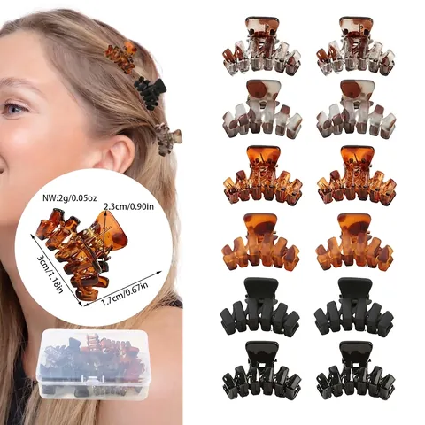 Mini Haarklemmen Voor Dames Schildpad Luipaardprint Kleine Kunststof Haai Clips Mat Glanzend Haaraccessoires Set