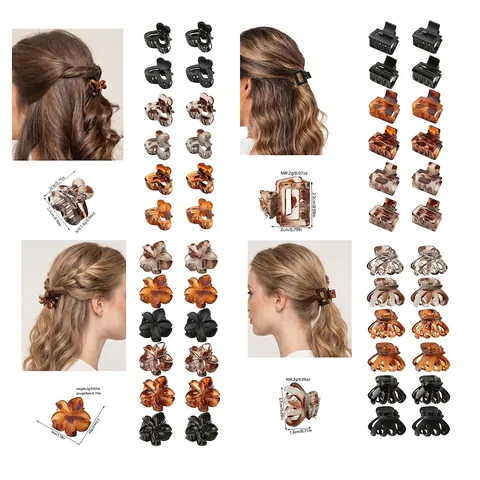 Mini Hair Claw Clips Set Butterfly Flower Heart Shaped Small Resin Hair Claws For Women Girls Daily Styling Accessories