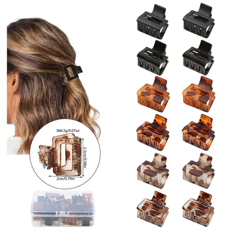 Mini Square Hair Claws Tortoiseshell Leopard Print Matte Glossy Plastic Hair Clips For Women Girls Bangs Styling Accessory