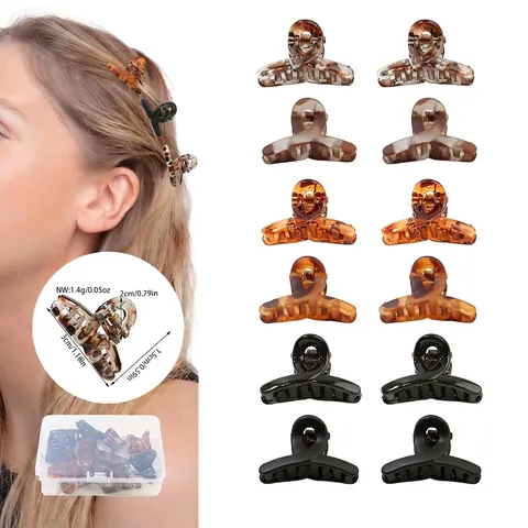 Kunststoff Mini Haarklammern Set Sortierte Schildpatt Leopard Matt Glänzend Schwarz Kleine Clips Für Damen Mädchen Haarschmuck