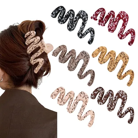 Pinza per Capelli Floccata a Forma di Onda Vintage con Motivo a Foglia Elegante Fermaglio Opaco per Donna Accessorio per Capelli