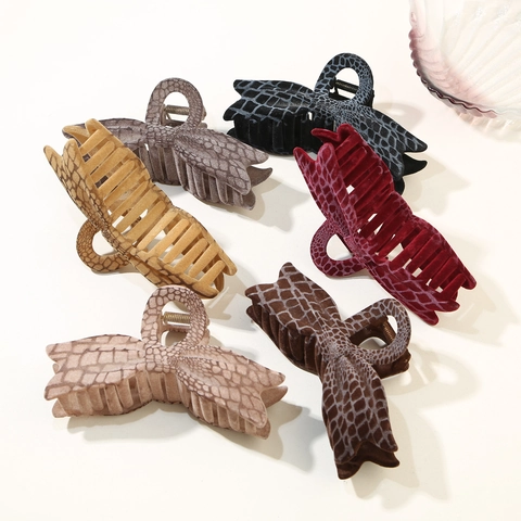 Grande Fiocco Pinza per Capelli Vintage Motivo Coccodrillo Floccato Shark Clip Opaco Accessori per Capelli per Donna