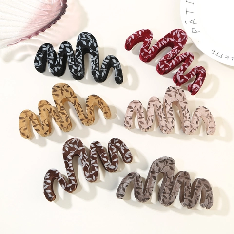 Pinza per Capelli Floccata a Forma di Onda Vintage con Motivo a Foglia Elegante Fermaglio Opaco per Donna Accessorio per Capelli