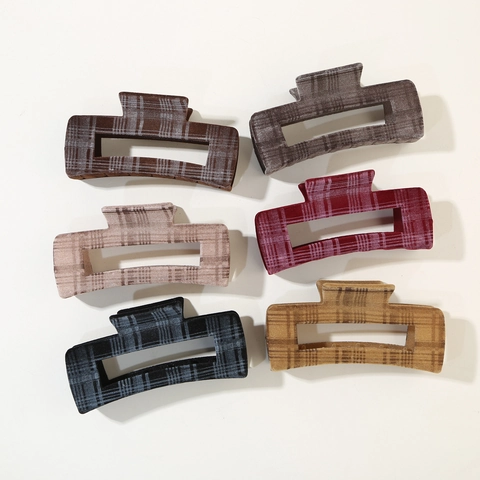 Molla per Capelli Retrò a Quadretti Floccata Per Donna Grande Rettangolare Gingham Shark Clip Eleganti Accessori per Capelli Autunno Inverno