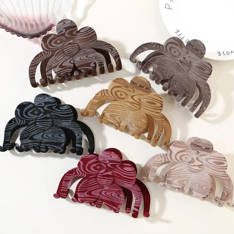 Pinza per Capelli Vintage a Forma di Fiore Floccato Motivo Venature del Legno Elegante Grande Matte Shark Clip Donna