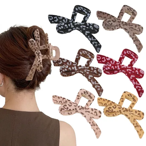 Französischer Vintage Haarklammer Mit Leopardenmuster Und Schleife Damen Beflockter Samt Haifischclip Kopfschmuck