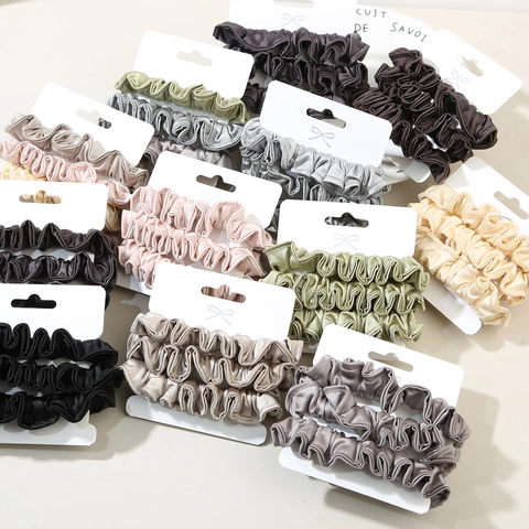 Ensemble de Chouchous Plissés en Satin de Style Français Élastiques à Cheveux Élégants Attache-queue de Cheval pour Femmes Accessoires Cheveux Minimalistes