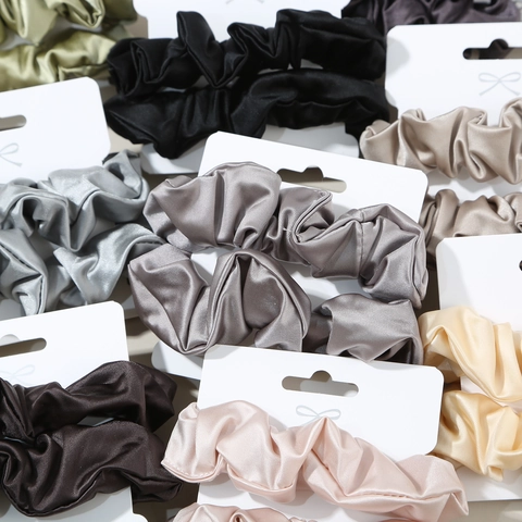 Coleteros De Satén Elegantes Color Sólido Plisados Elásticos Soportes Para Cola De Caballo Lazos Para El Cabello Accesorios Para El Cabello