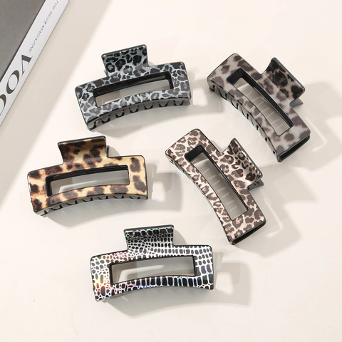Haarkralle Mit Leopardenmuster Große Rechteckige Elegante Haarklammer Rutschfester Haarschmuck Für Damen Dickes Haar Styling