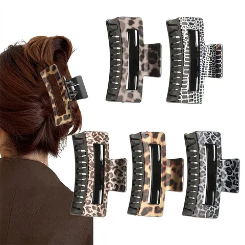 Haarkralle Mit Leopardenmuster Große Rechteckige Elegante Haarklammer Rutschfester Haarschmuck Für Damen Dickes Haar Styling