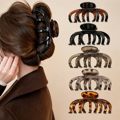 Große Haarklammer Für Damen Kürbisform Glänzend Lackiert Leopardenmuster Einfarbig Mode Haarschmuck Haarspange
