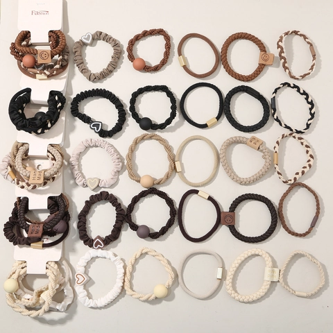 Minimalist High Elasticity Hair Tie Set For Women Girls Simple Earth Tone Woven Scrunchies Durable Rubber Band Hand Made Hair Accessories Gift