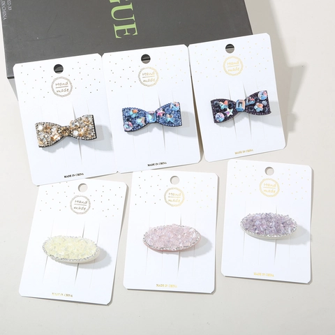 Luxury Rhinestone Bow Tie Hair Clips For Girls Elegant Oval Crystal BB Snap Clips Princess Handmade Metal Hairpin Accessories