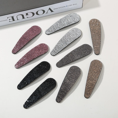 Vintage Luxurious Rhinestone Water Drop Rectangular BB Hair Clips Set Handmade Electroplated Metal Hairpins For Wedding Party Women Jewelry