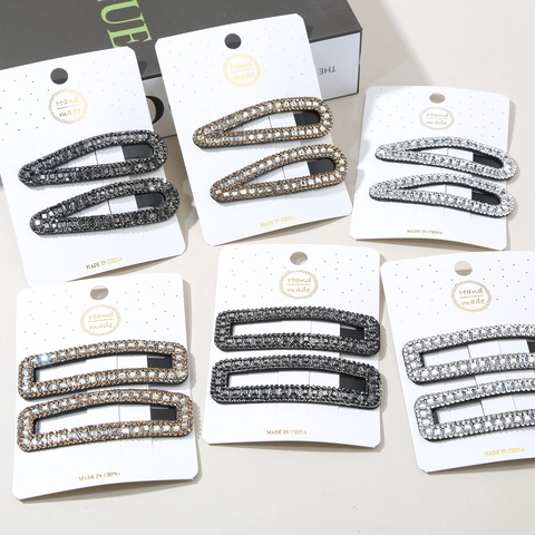 Pinzas para el Cabello con Brillantes Diamantes de Imitación Metal Geométrico Rectángulo Gota de Agua Clips BB para Mujer Moda