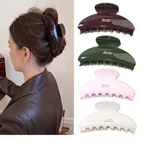 Vintage Francés Pinza de Pelo Brillante Semicírculo Grande Pinza de Tiburón Color Maillard Acabado Lacado Accesorios Pelo Mujer