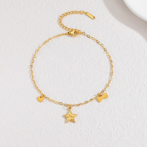 Bracciale Minimalista con Ciondoli in Acciaio Inossidabile per Donna Placcato Oro Pendente a Cuore Stella Piuma Regolabile Gioielli di Moda Regalo