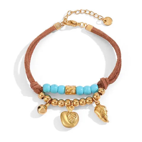 Bracelet Bohémien en Acier Inoxydable Pendentif Cœur Étoile Cordon en Cuir Marron Pour Femmes Hommes Bijoux de Mode