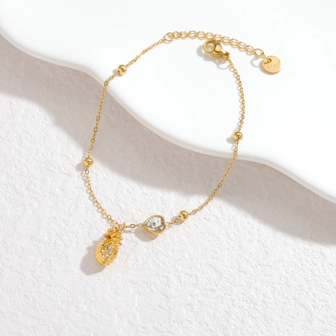 Minimalistisch Edelstahl Charm Armband Mit Herz Strass Ananas Blumen Anhänger Leichter Luxus Mode Schmuck Geschenk Für Damen