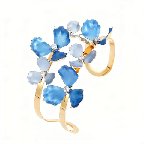 Moda Europea e Americana Acciaio Inossidabile Smalto Fiore Strass Bracciale Rigido Aperto Donna Lusso Cavo Floreale Gioielli Regalo